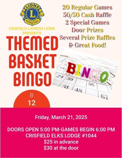 Crisfield Lioness Club Themed Basket Bingo