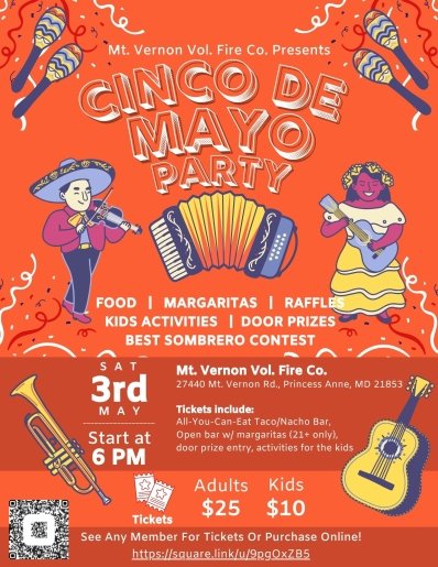 Mt. Vernon Volunteer Fire Co. Cinco de Mayo Party and Fundraiser