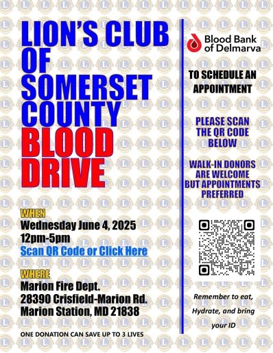 Lions Club of Somerset County Marion Community Blood Drive