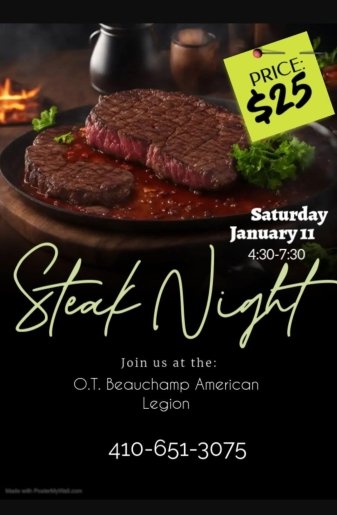 Steak Night at OT Beauchamp American Legion